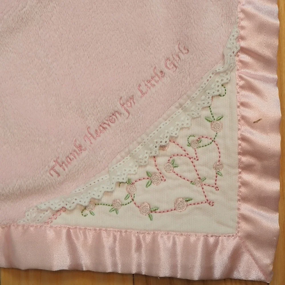Carters Satin Pink Thank Heaven For Little Girls Baby Blanket Soft Plush Chamois